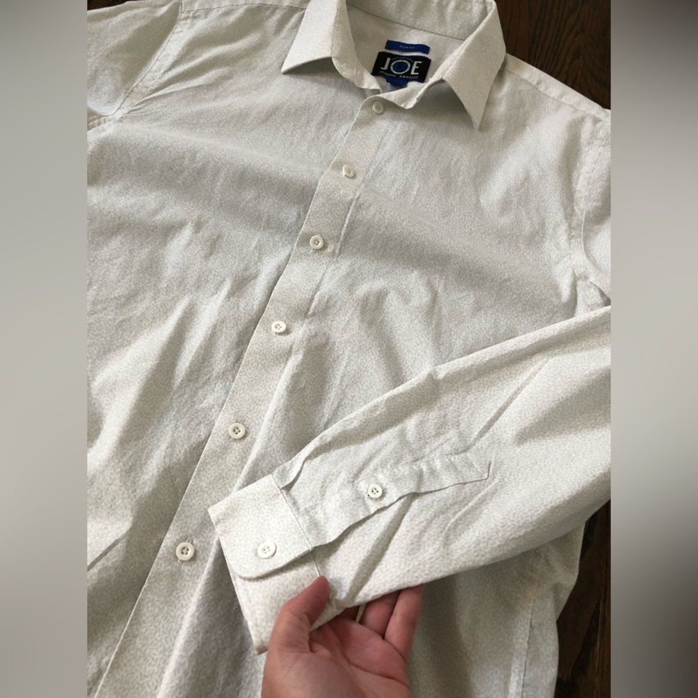 Joseph Abboud Men’s M 100% Cotton White/Gray Slim Fit Button-Down Collared Shirt - Picture 8 of 11